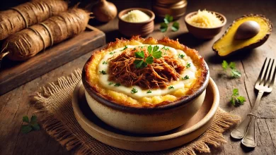 Escondidinho de Carne Seca com Purê Cremoso de Mandioca