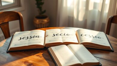 Livros abertos mostrando as palavras sessão, seção e cessão.