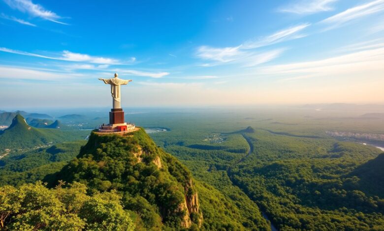 Paisagem do Rio de Janeiro com Cristo Redentor.