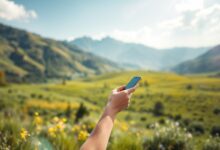 Pessoa utilizando smartphone em ambiente relaxante.