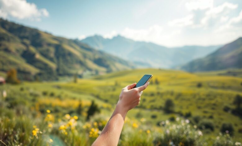 Pessoa utilizando smartphone em ambiente relaxante.