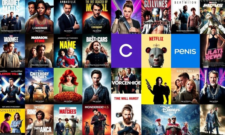 Colagem colorida sobre entretenimento cinematográfico.