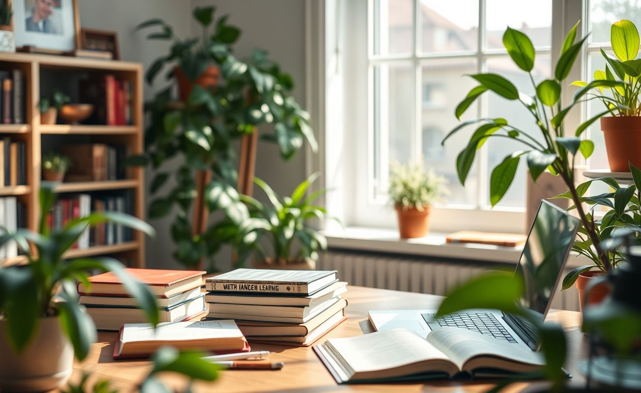 Ambiente de estudo calmo e organizado.