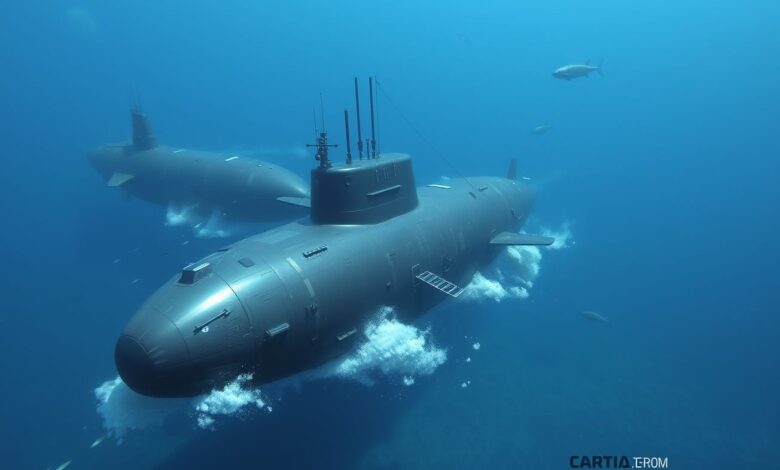 Submarino do tráfico em operação no mar.